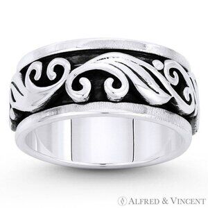Swirl Pattern "Wind Gust" Charm ide Men's Band in .925 Sterling Silver - Size 6